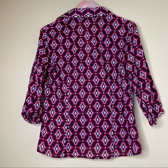 Ann Taylor Red Geometric Print Cotton Button Down Shirt - Picture 5 of 8